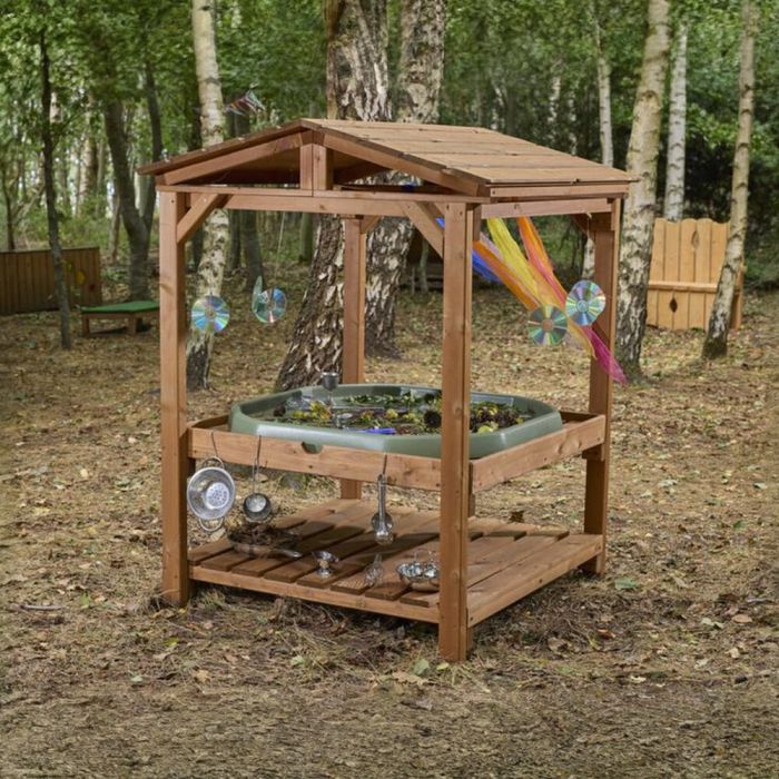 Outdoor Canopied Wooden Tuff Spot Tray Stand