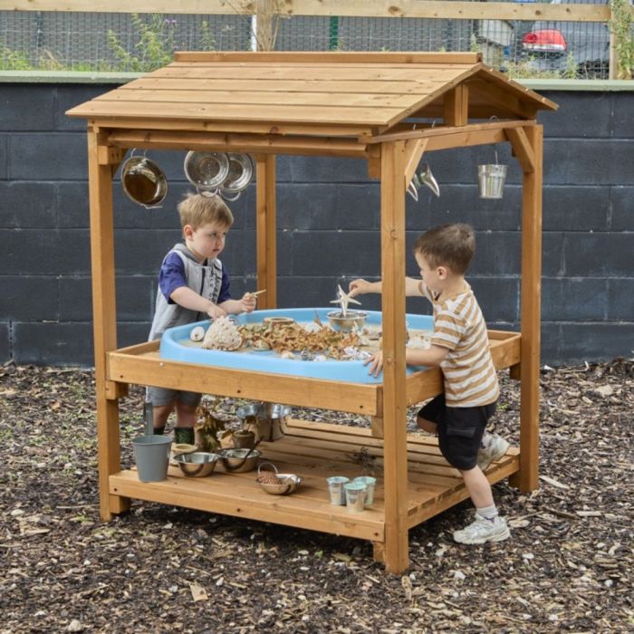 Outdoor Canopied Wooden Tuff Spot Tray Stand