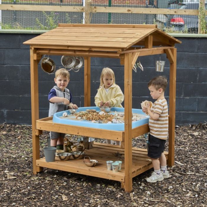 Outdoor Canopied Wooden Tuff Spot Tray Stand