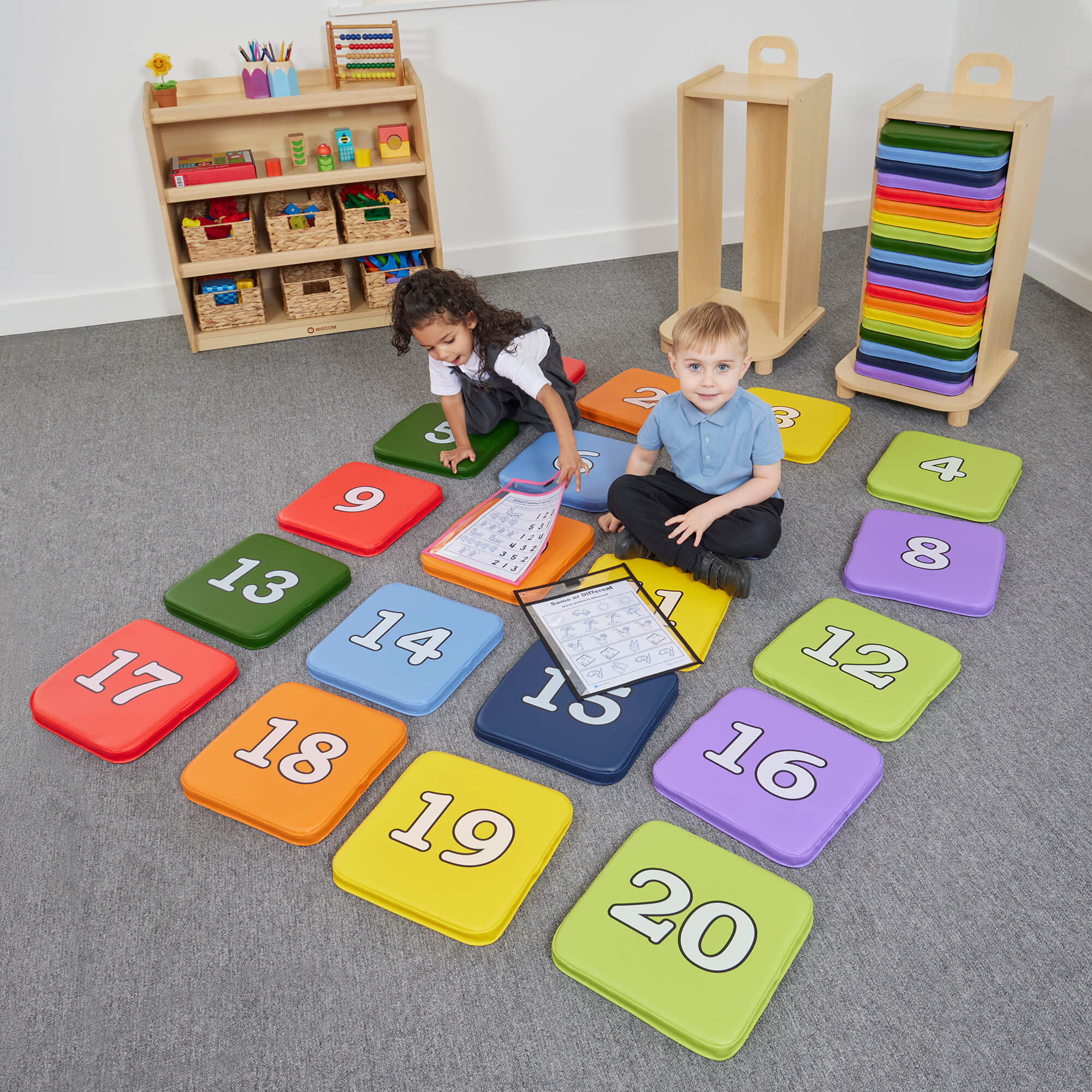 Rainbow Number Cushions and Storage Rack Set