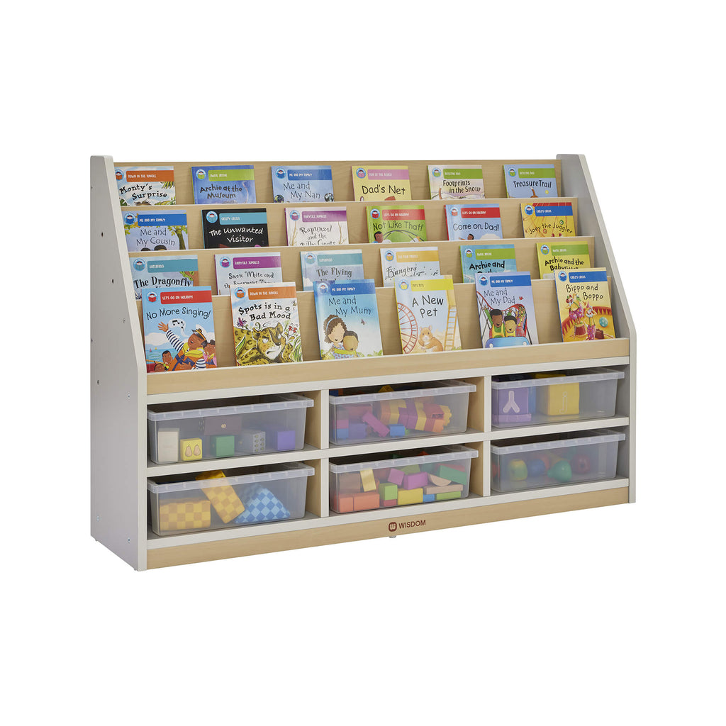 Thrifty 6 Compartment Book Storage with 6 small clear trays