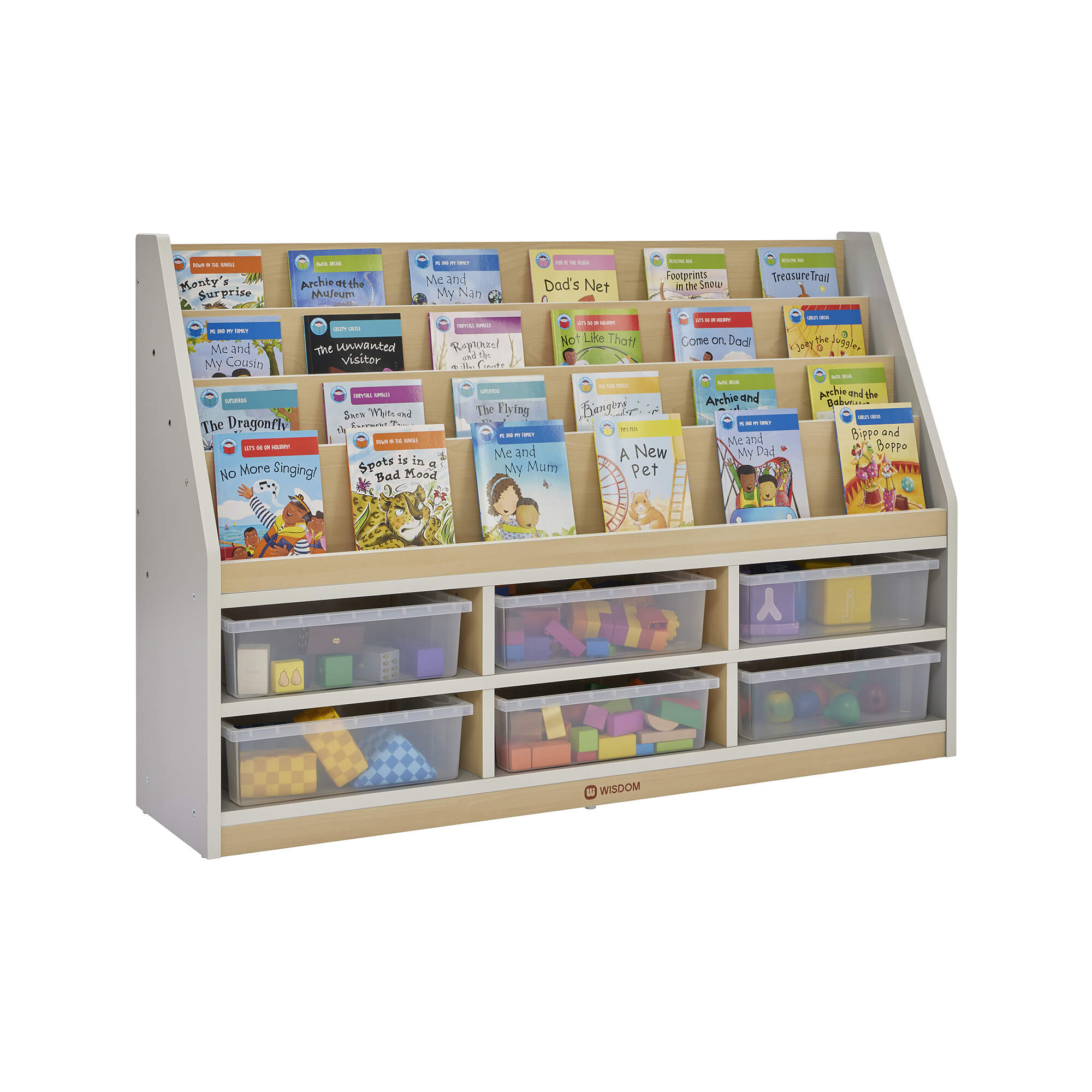 Thrifty 6 Compartment Book Storage with 6 small clear trays