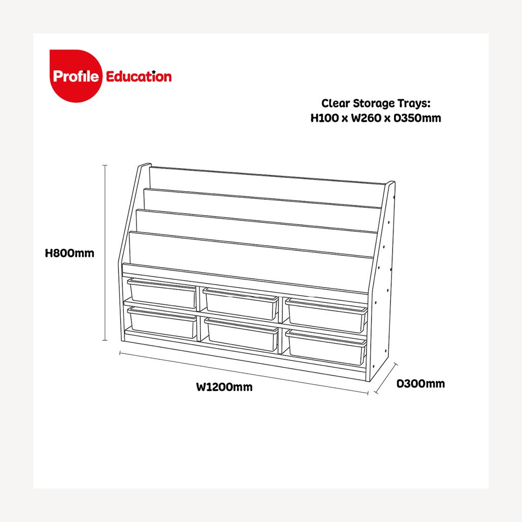 Thrifty 6 Compartment Book Storage with 6 small clear trays