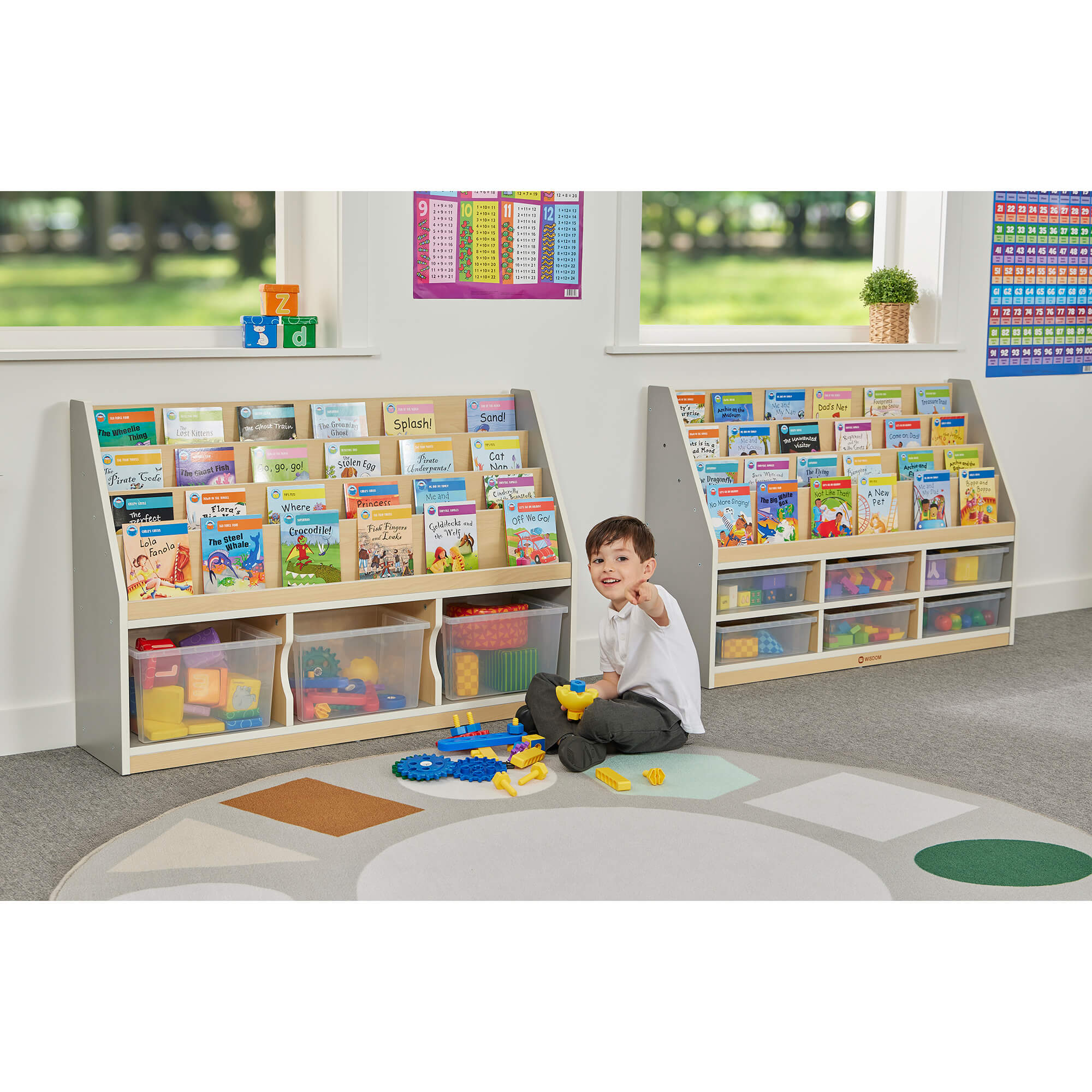 Thrifty 3 Compartment Book Storage with 3 Large trays