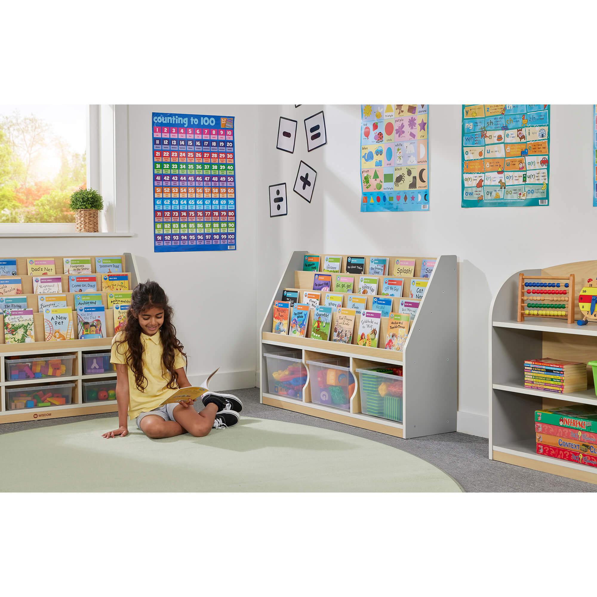 Thrifty 3 Compartment Book Storage with 3 Large trays