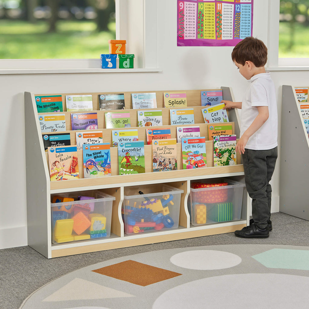 Thrifty 3 Compartment Book Storage with 3 Large trays