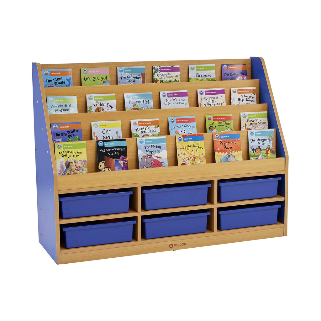 MILAN TIERED BOOKCASE - 6 BLUE TRAYS