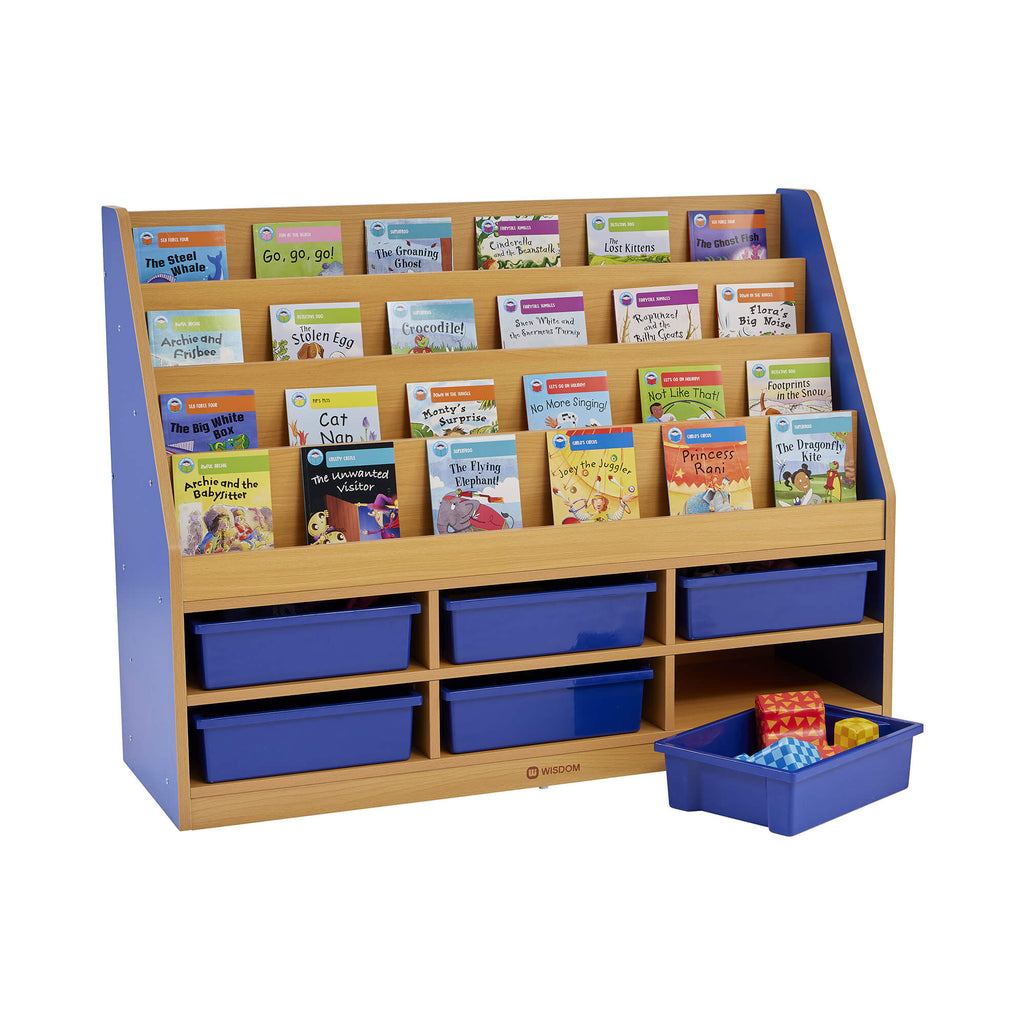 MILAN TIERED BOOKCASE - 6 BLUE TRAYS