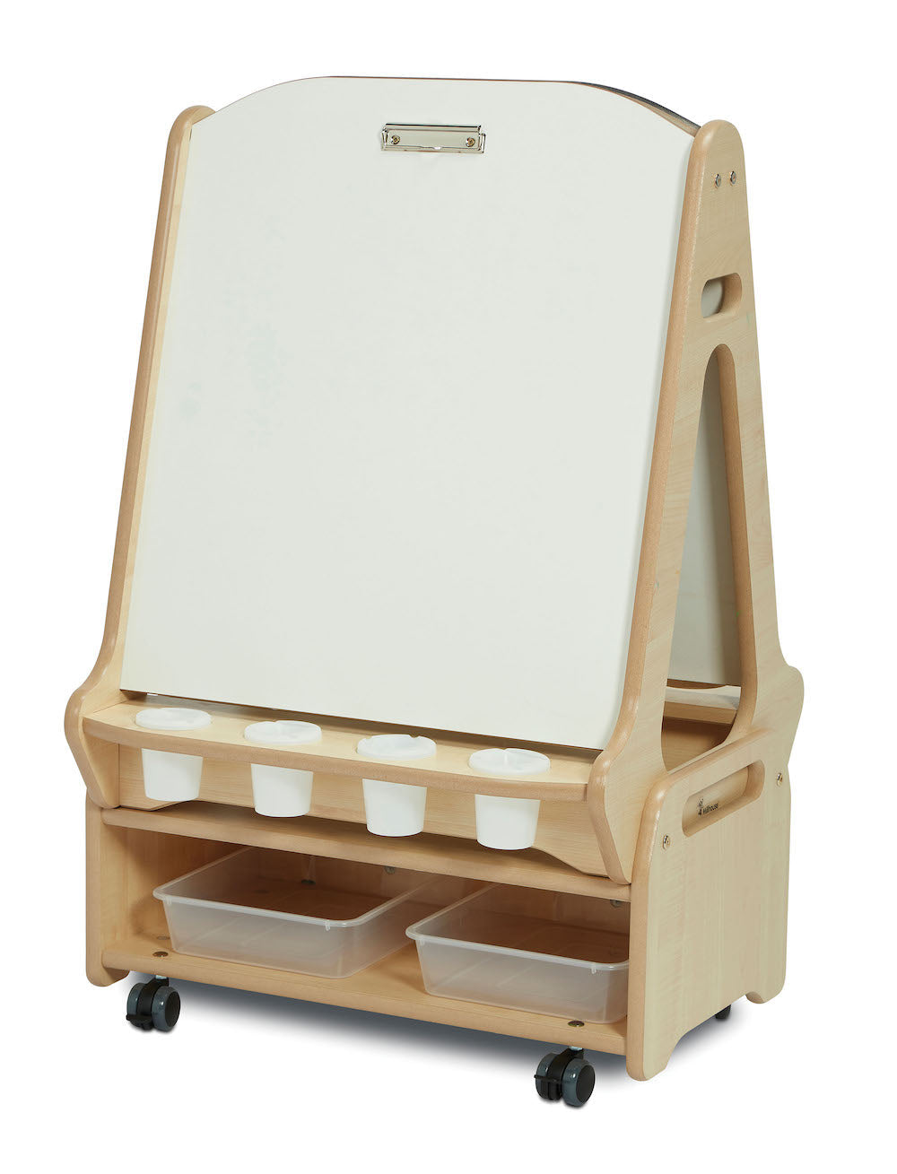 Double-sided 2 Station Whiteboard Easel with Low Storage Trolley