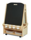 Double-sided 2 Station Chalk/Whiteboard Easel with Low Storage Trolley