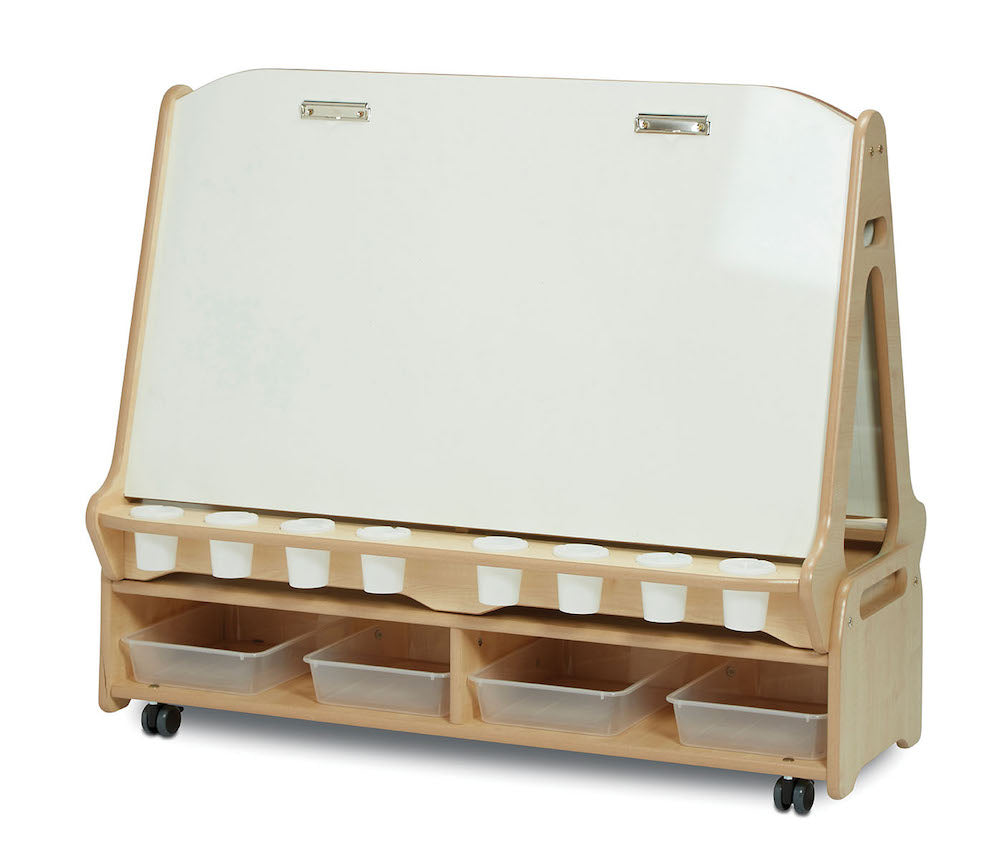 Double-sided 4 Station Whiteboard Easel with Low Storage Trolley