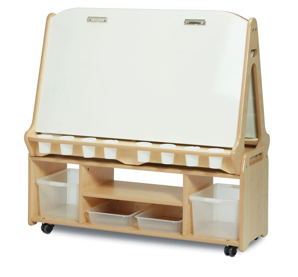 Double-sided 4 Station Whiteboard Easel with Tall Storage Trolley