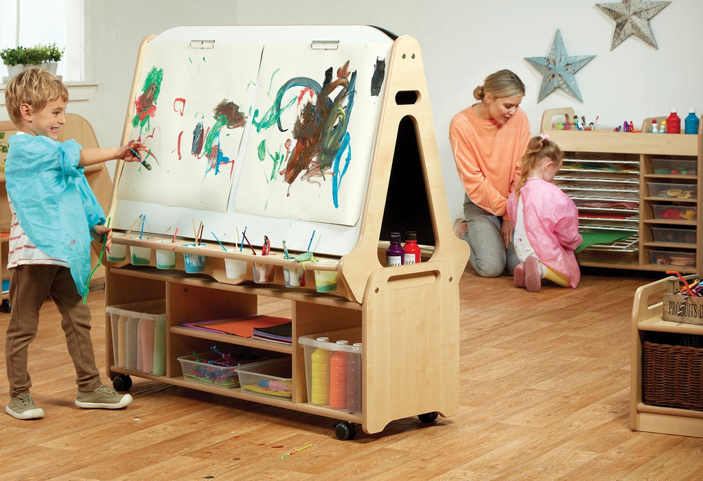 Double-sided 4 Station Whiteboard Easel with Tall Storage Trolley
