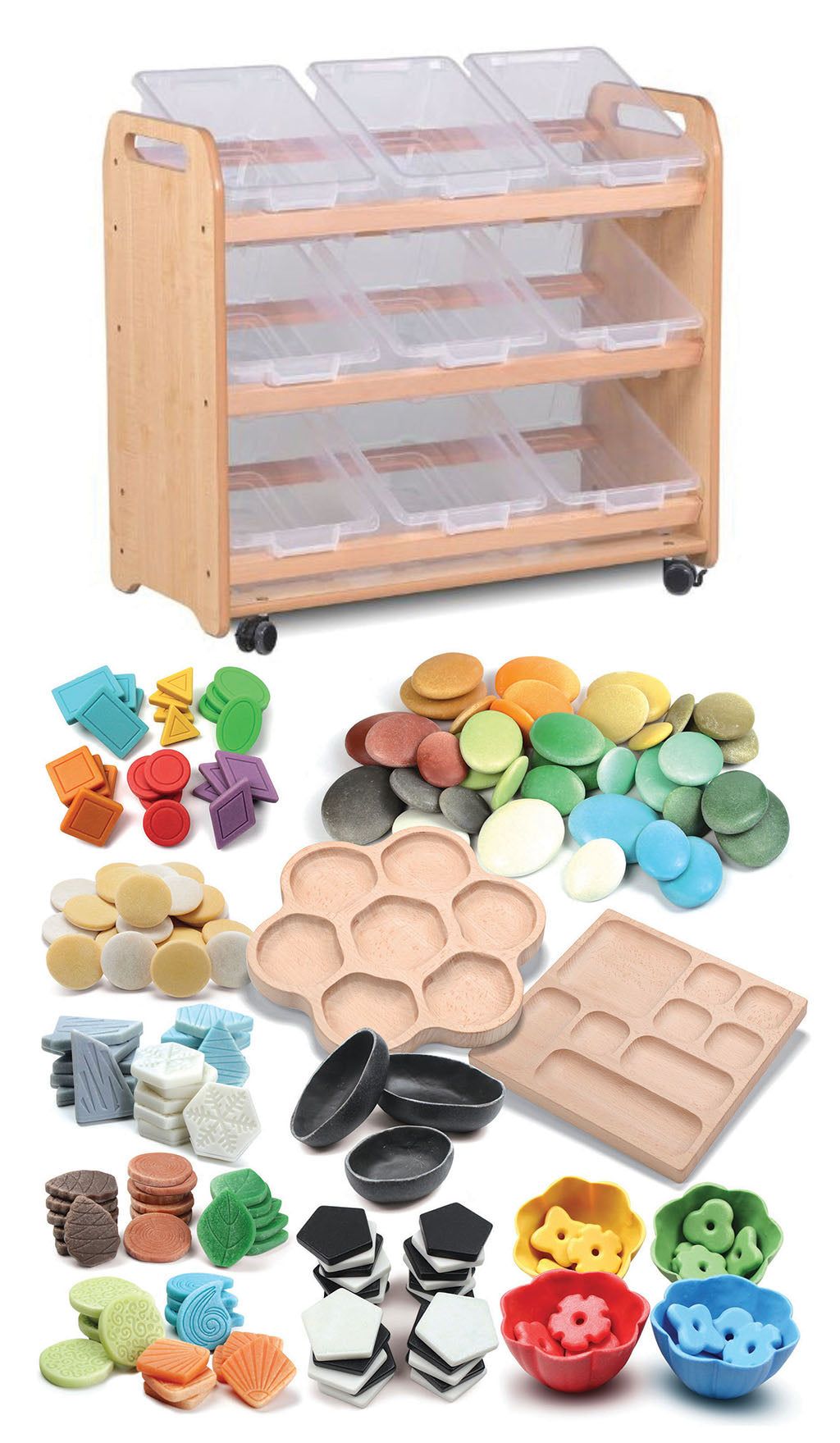 Tilt Tote Storage with 9 Clear Tubs plus PT1146 Loose Parts Kit