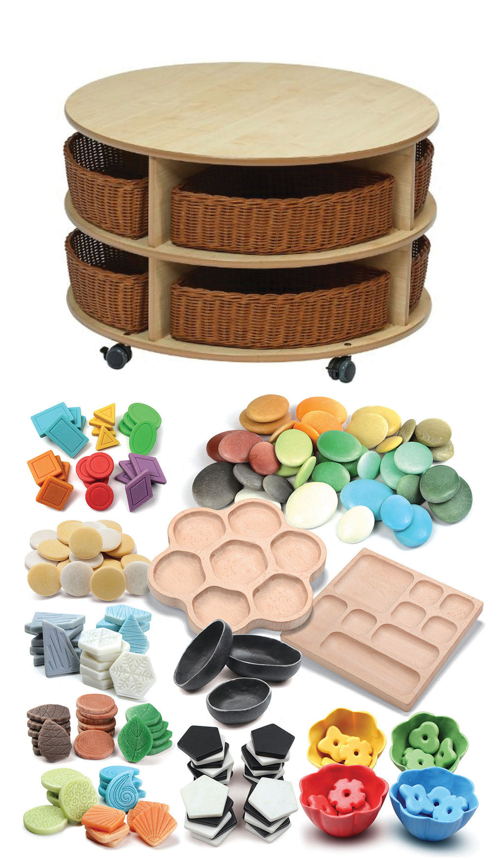 DOUBLE TIER MOBILE CIRCULAR STORAGE UNIT WITH BASKETS