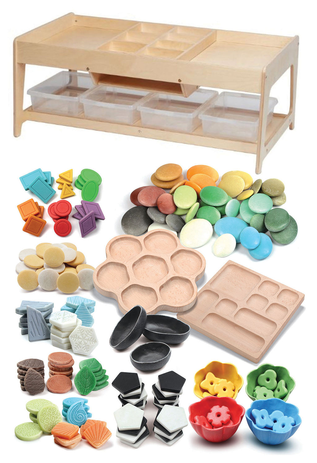 Investigative Play Table and 4 Clear Tubs + PT1146 Loose Parts Kit