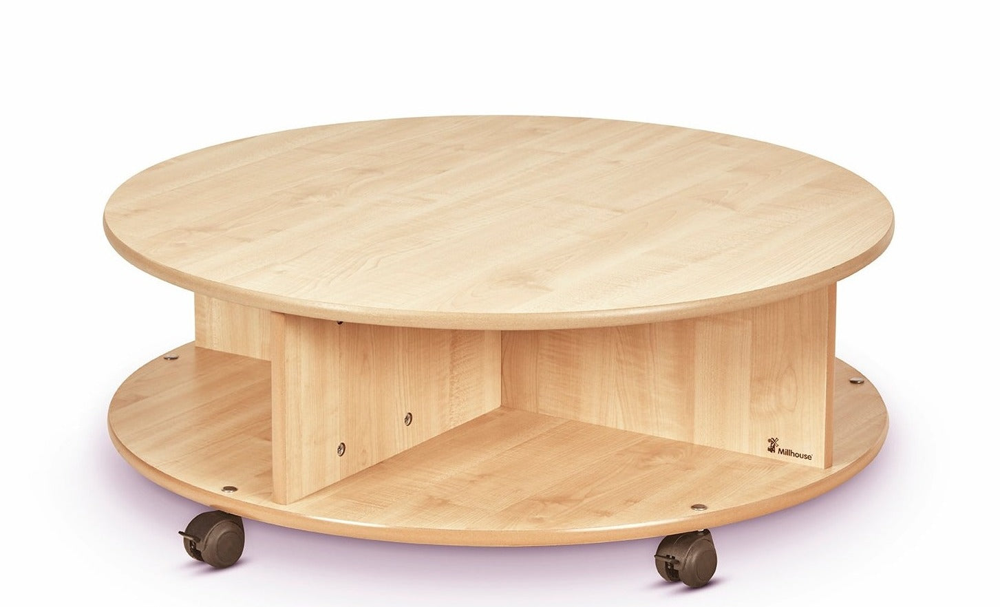 SINGLE TIER MOBILE CIRCULAR STORAGE UNIT WITH 4 CLEAR TUBS