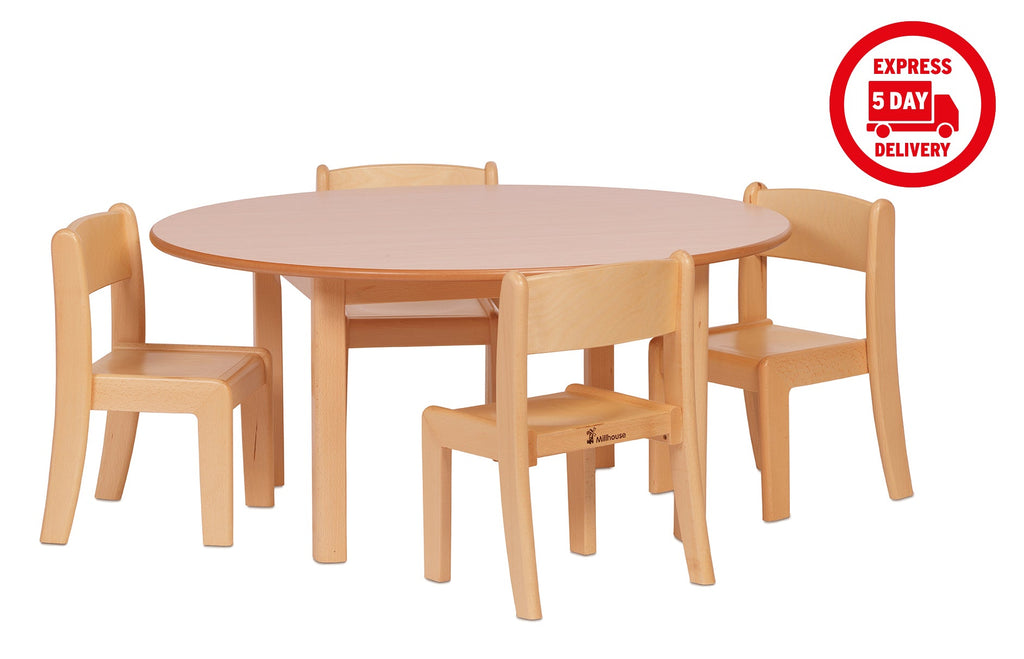Medium Circular Table (900mm Diameter) + 4 Beech Stacking Chairs (H210mm)