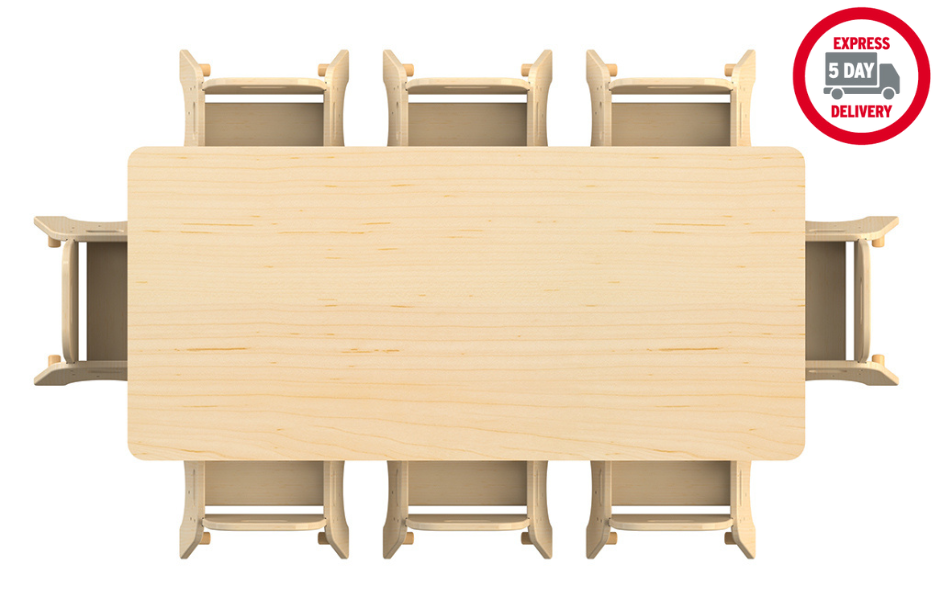 Large Rectangular Table (W1500 x D695mm) + 8 Sturdy Chairs (H200mm)