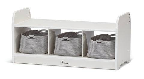 WHITE LOW STORAGE UNIT (3 LG ROPE BASKETS)