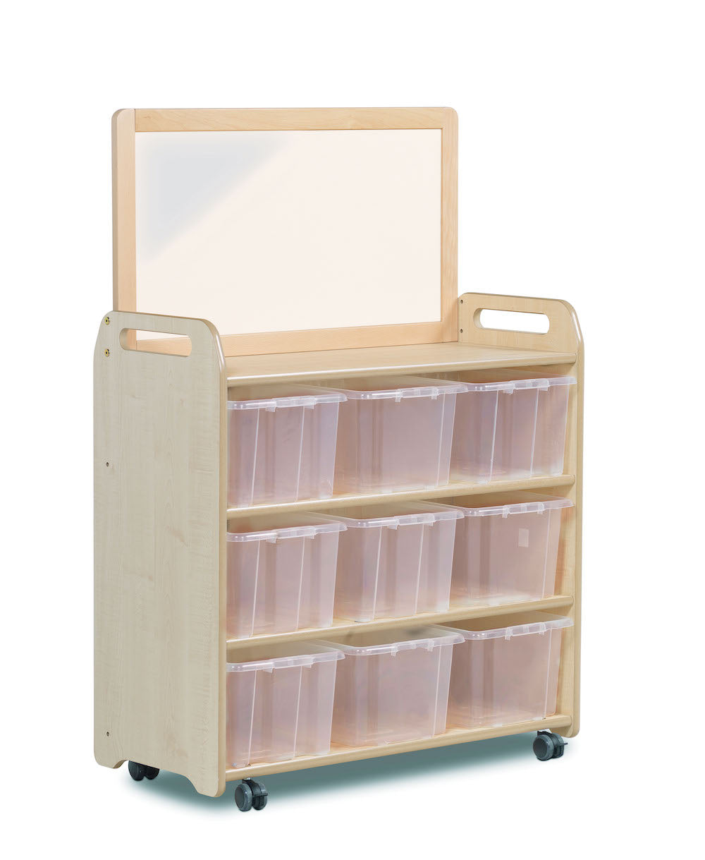 MOBILE SHELF UNIT WITH TOP MIRROR ADD-ON AND 9 CLEAR TUBS