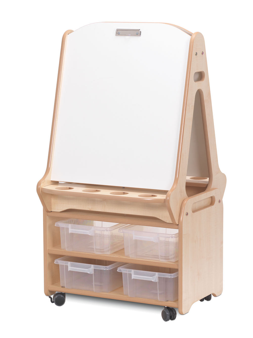 Double-sided 2 Station Whiteboard Easel with Tall Storage Trolley