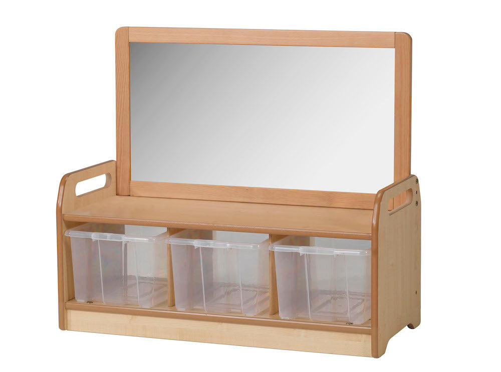 Low Mirror Storage Unit with 3 Clear Tubs