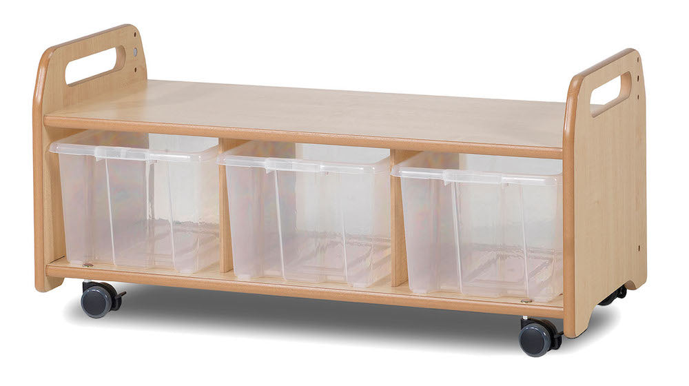 MOBILE LOW LEVEL UNIT WITH 3 CLEAR TUBS
