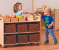 MOBILE SHELF UNIT WITH DISPLAY & MIRROR BACK AND 6 BASKETS