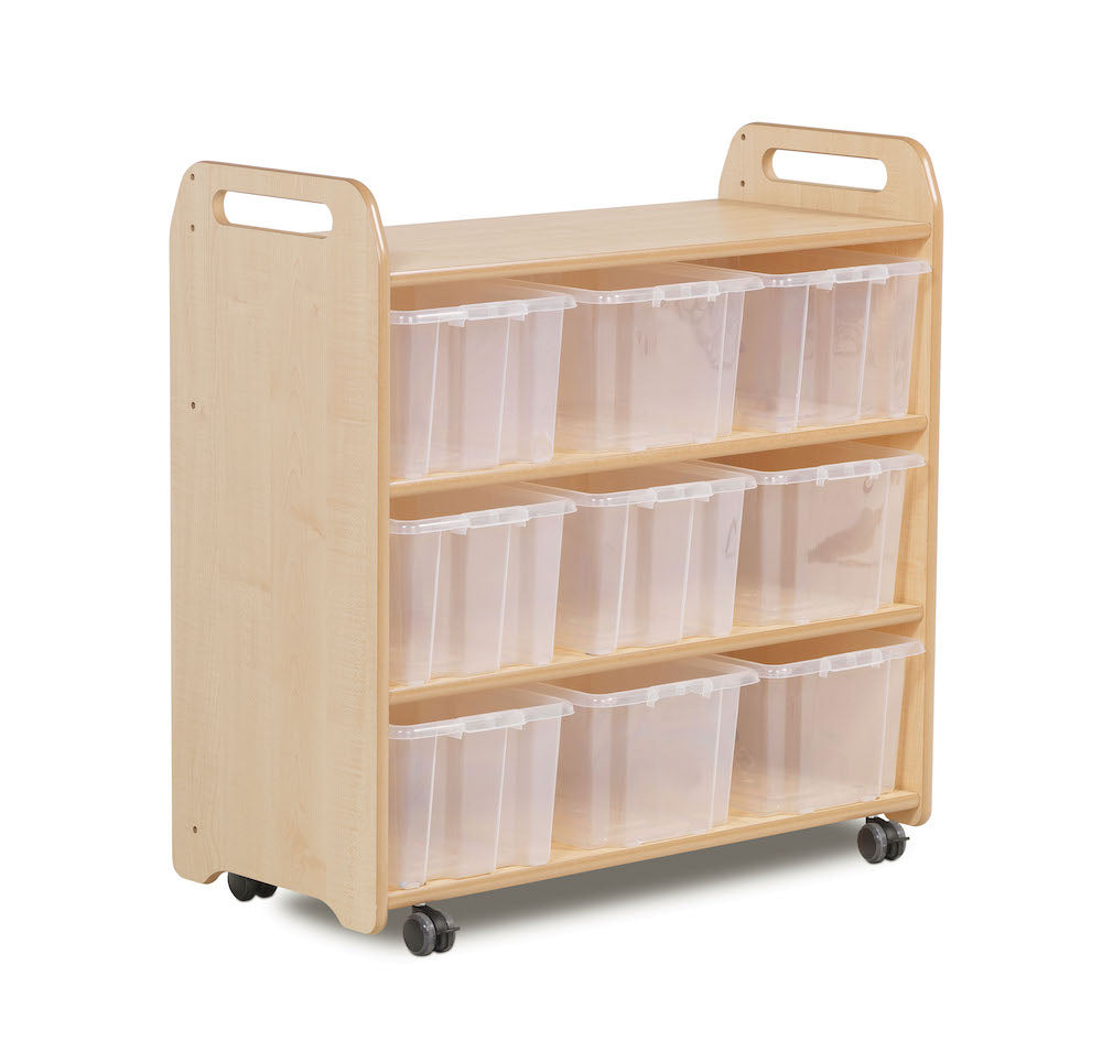 Mobile Shelf with Mirror Back and 9 Clear Tubs