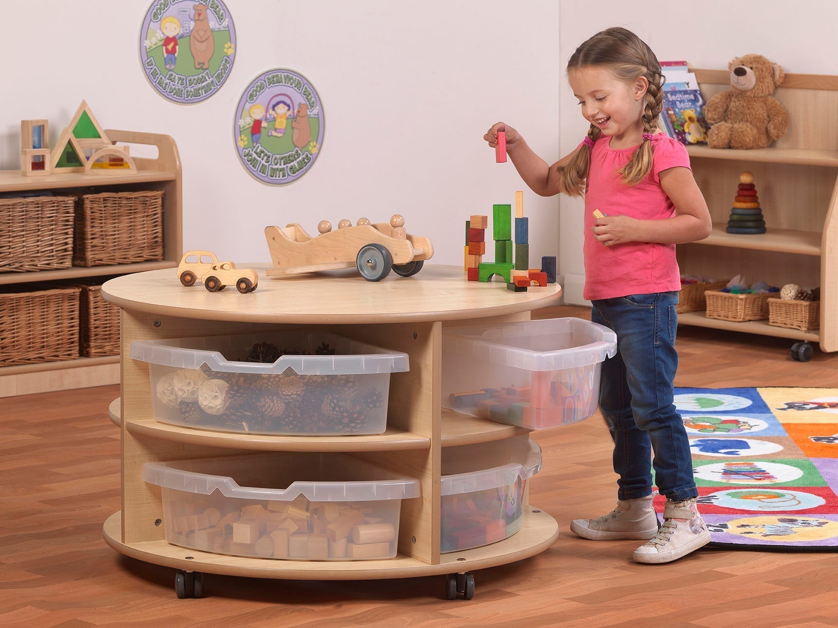 DOUBLE TIER MOBILE CIRCULAR STORAGE UNIT PLUS CLEAR TUBS AND PT1146 LOOSE PARTS KIT