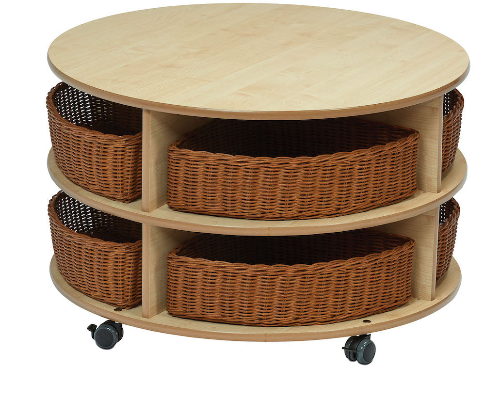 DOUBLE TIER MOBILE CIRCULAR STORAGE UNIT PLUS CLEAR TUBS AND PT1145 INDOOR MATHS KITS
