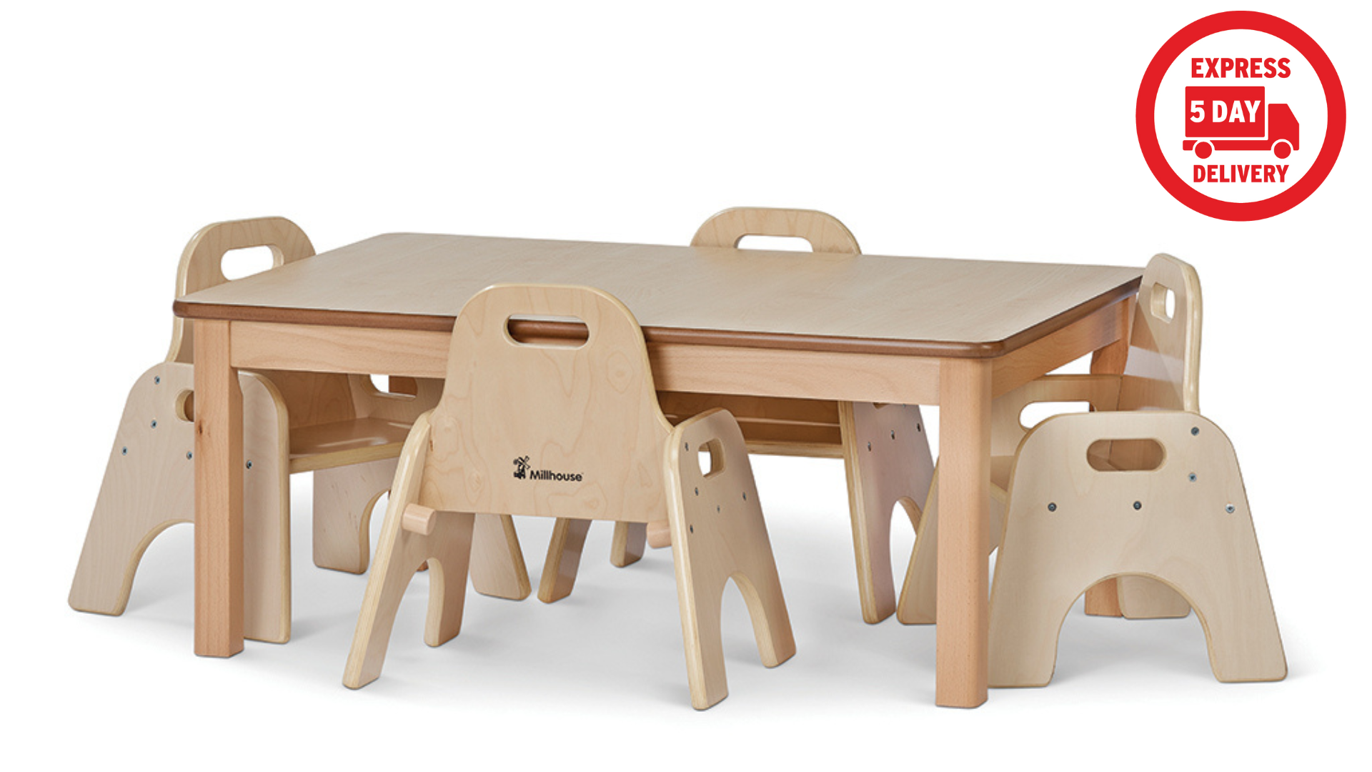 Small Rectangular Table (L960 x W695 x H400mm) + 4 Sturdy Chairs (H200mm)