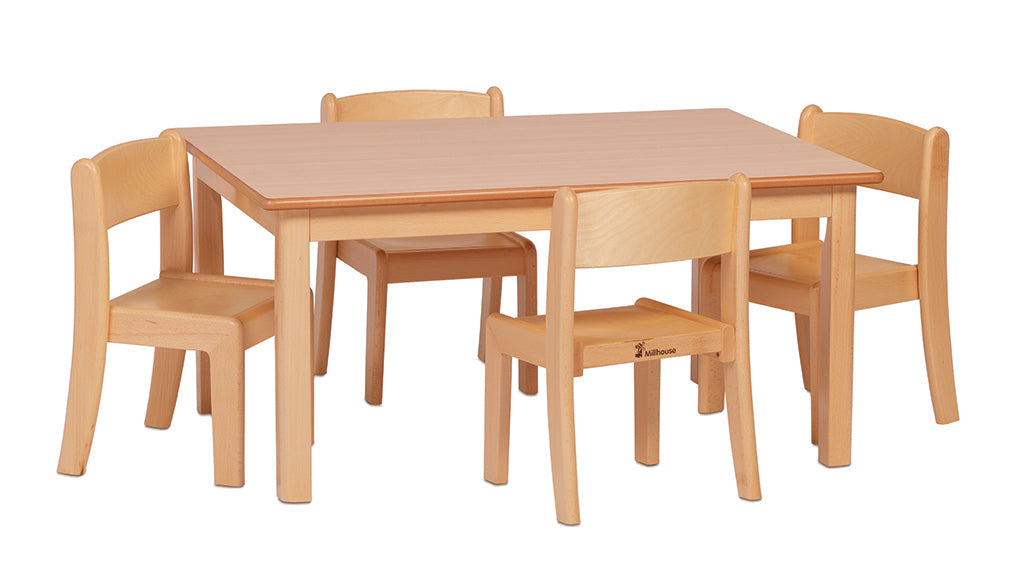 Small Rectangular Table (L960 x W695 x H530mm) + 4 Beech Stacking Chairs (H310mm)