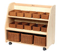 MOBILE TIERED SHELF UNIT WITH MIRROR BACK WITH BASKETS