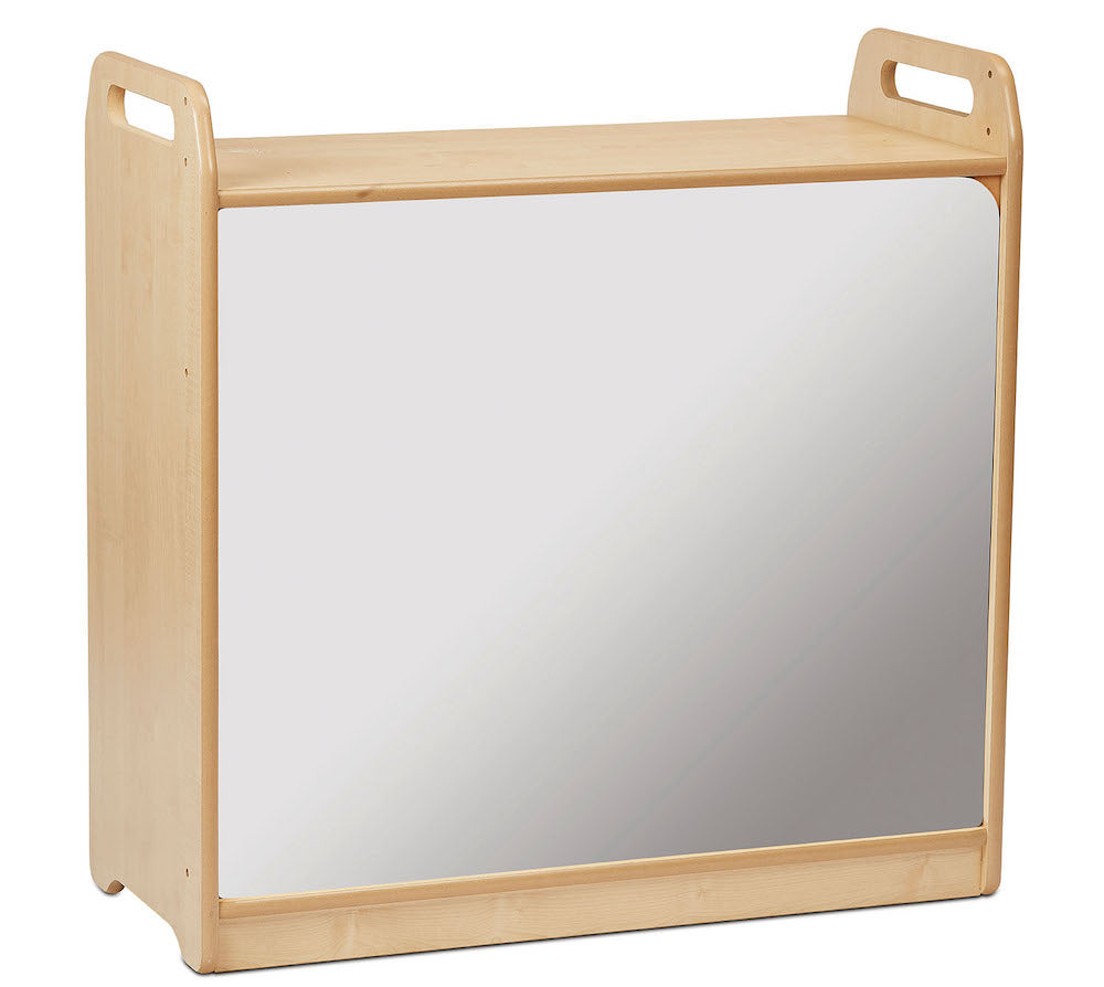 Lockable Storage Cupboard with Display and Mirror Back